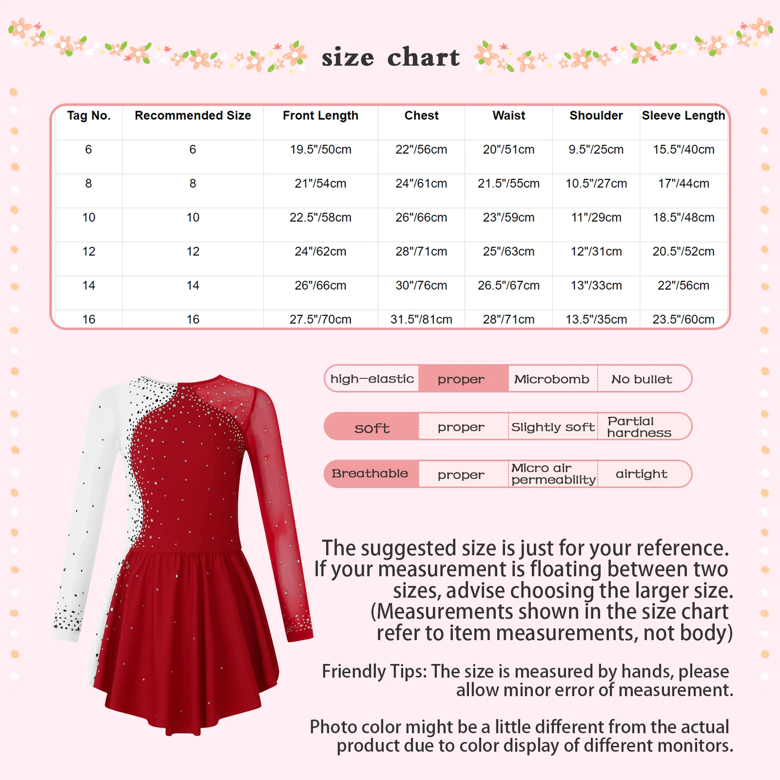 Girls Sparkling Rhinestone Figure Skating and Dance Dress with Sheer Mesh Sleeves