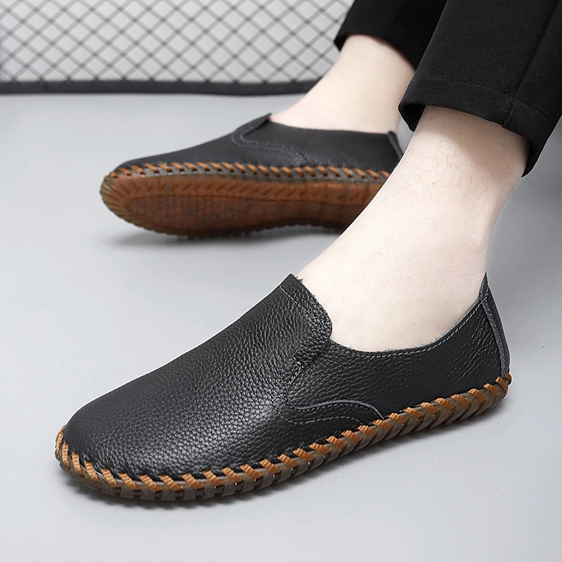 Casual Leather Shoes For Men New British Style Men's Good Quality Casual Leather Business Shoes Slip On Loafers Large Size 47