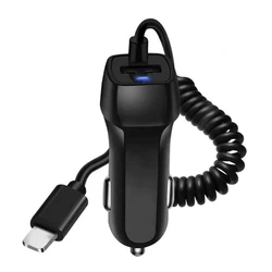 High - Power 48W Car Charger with Coiled USB Type - C Cable - iPhone