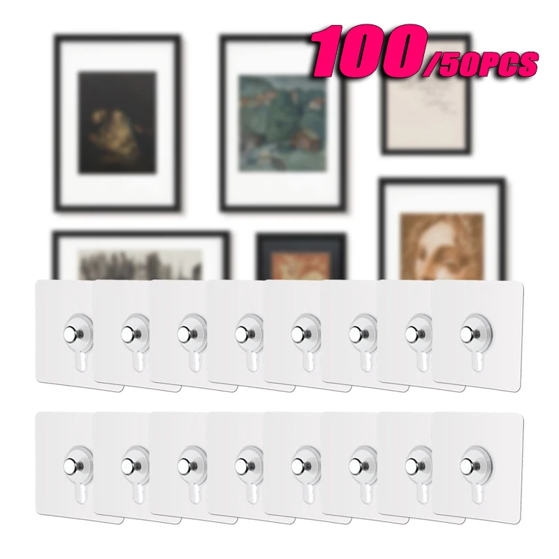 Strong Adhesive Hooks Picture Frame Poster No Drilling Hooks Waterproof Kitchen Bathroom Accessories Screw 10/50/100 Pack wall hooks adhesive hooks picture frame hangers hanging hooks