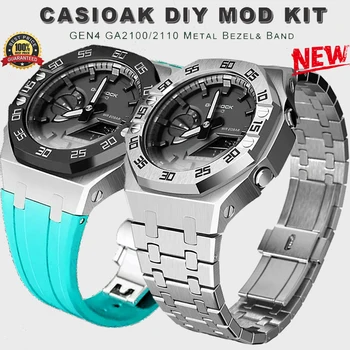 CasiOak Mod Kit GEN4 GA2100 Metal Bezel for Casio Modification 3rd 4rd Generation Rubber Watch Case Strap GA 2100/2110 Steel 1