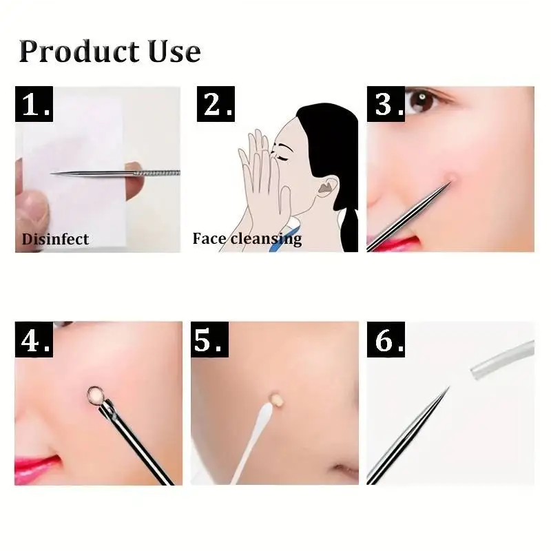 4Pcs/Set Acne Blackhead Needle Set Unscented Blemish PoreCleanser Needle Hook Spot Pimple Remover Skin Care Tools Accessories 3