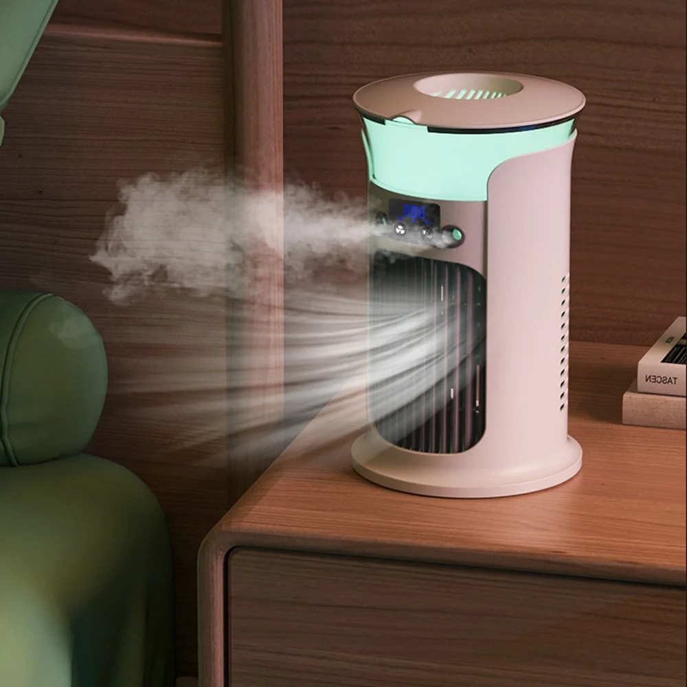 Mute Desktop USB Mini Portable Air Conditioner Fan for Room Home Camping Humidifier Water Mist Cooling Fan Night Lamp Air Cooler