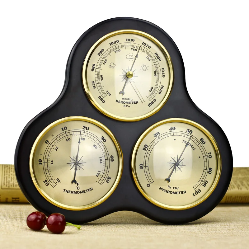 Brass Barometer, Thermo/Hygro on Cherry Weather Station