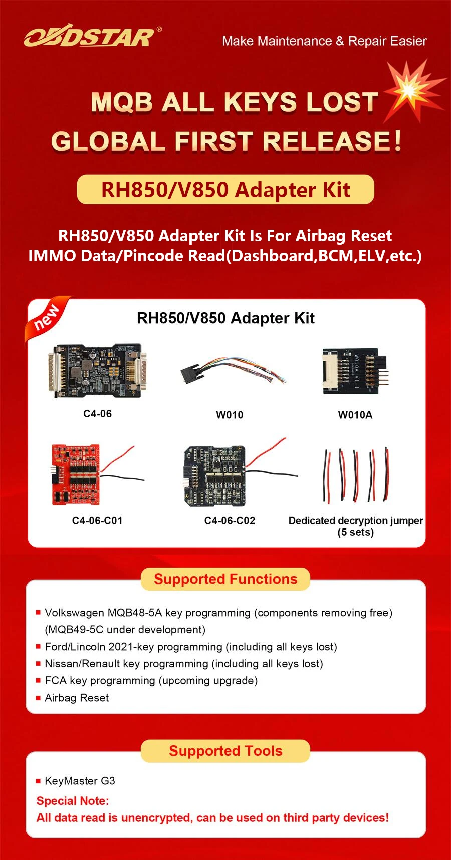 OBDSTAR MQB All Keys Lost RH850/V850 Adapter Kit – Detail 1