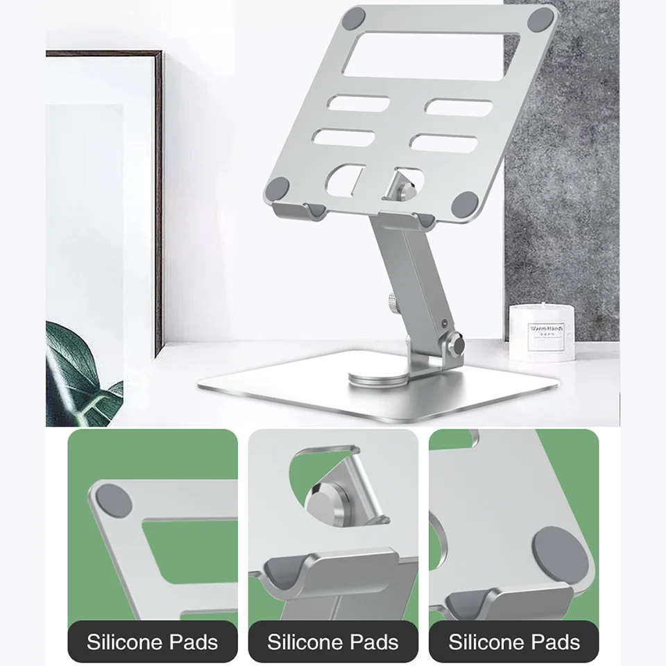 Outmix-alumínio Phone Tablet Stand Desktop Mount Riser Rotação de 360 ° Altura Ajustável Suporte Dobrável Suporte para Iphone Ipad - Imagem 4