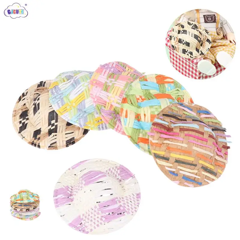 

New 5Pcs Dollhouse Mini Weaved Straw Hats Dolls Dress Up Toy Dollhouse Decorations Accessories Kid Pretend Play Toys