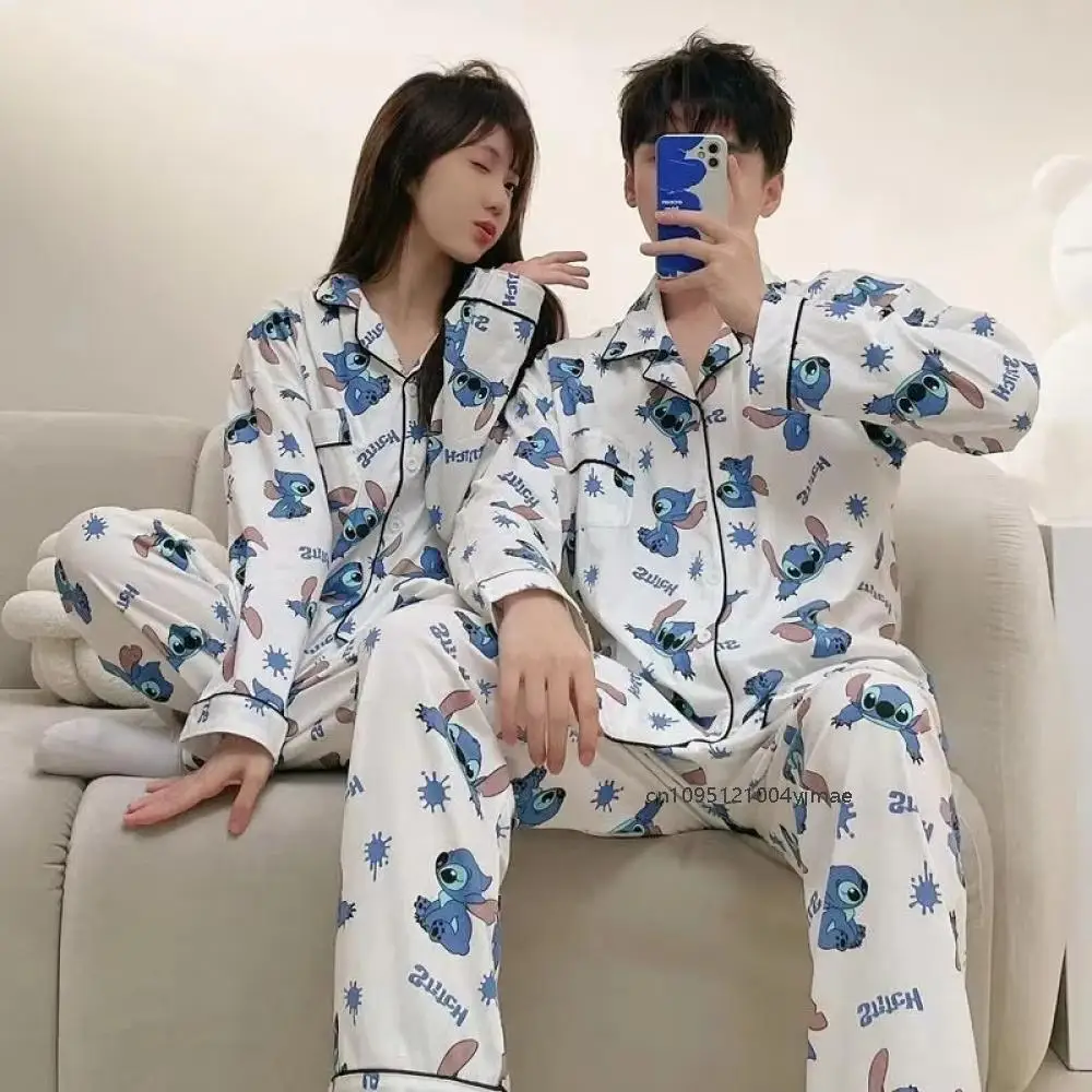Cartoon Disney Lilo & Stitch Pajama Pants Japanese Style Long Sleeve Trousers Spring Autumn Cute Cartoon Couple Homewear Set