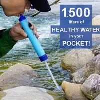 396 แกลลอนกลางแจ้งเครื่องกรองน้ําส่วนบุคคล 0.01Mi 4 ขั้นตอนระบบกรองเครื่องกรองน้ําแบบพกพา Survival Straws สําหรับเดินทาง 4
