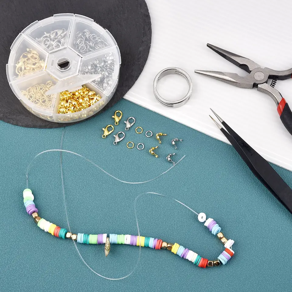 1200 Anelli Aperti Per Gioielli Con Kit Riparazione - Include Pinze, Pinzette, Moschettoni E Anelli Di Salto - Argento - 4