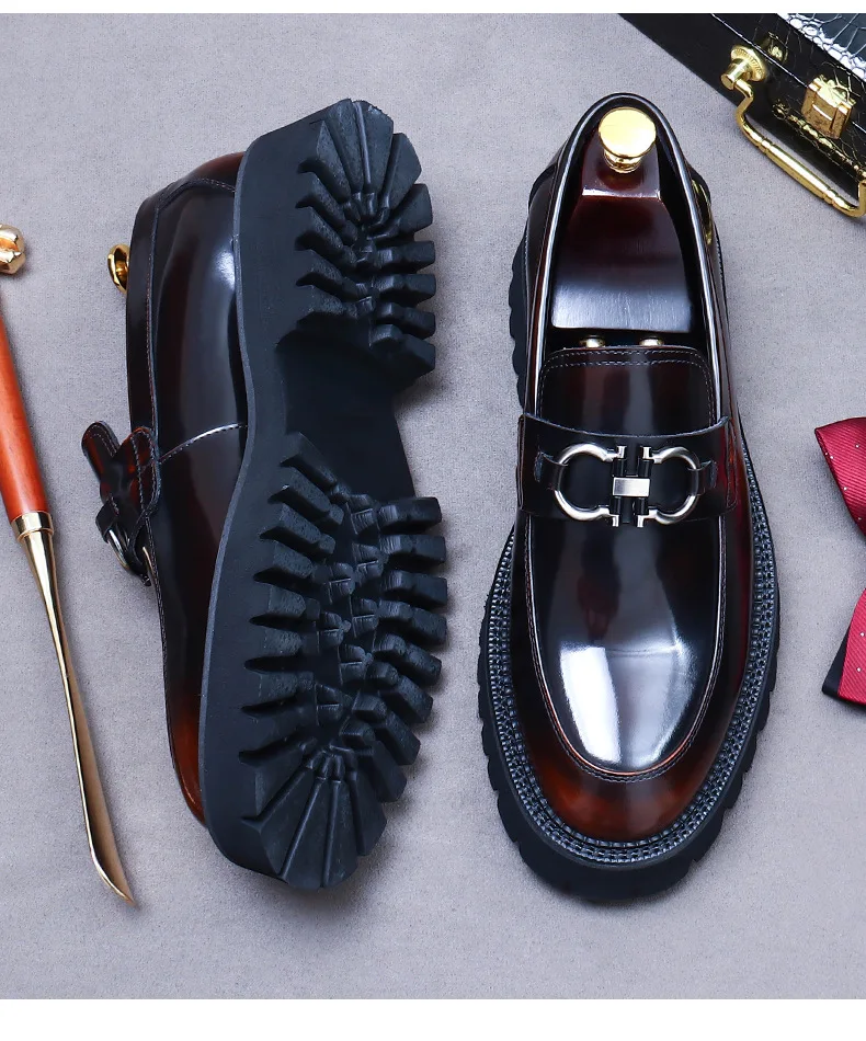 New Shoes men, buckles, leather build, bright colors, style, high-grade marriage, thick-soled increase, large size 46, love