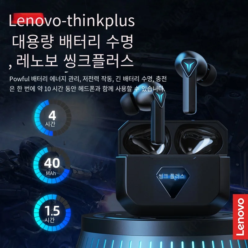 오리지널 레노버 GM6 블루투스 5.0 이어폰 무선 이어버드, 게임용 스마트 리모컨 헤드셋 마이크가 있는 저지연 헤드폰