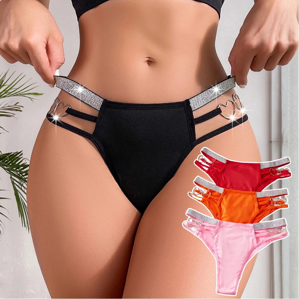 

G-string Lingerie Women Sexy Panties Solid Color Underwear Double Strap Low Rise Underwear Heart Buckle Hollow Out Panties