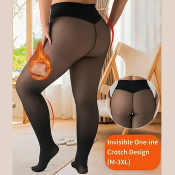 2026 New One Seam Fleece Lined Tights Sexy Black Shaping Thermal Leggings Translucent Pantyhose Sheer Fleece Leggings Plus Size 2
