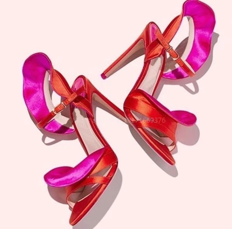 

Fuchsia Design Slingback Thin High Heel Sandals Party Women Buckle Satin Open Toe Sandals Lady Dress Shoes Wedding 2024