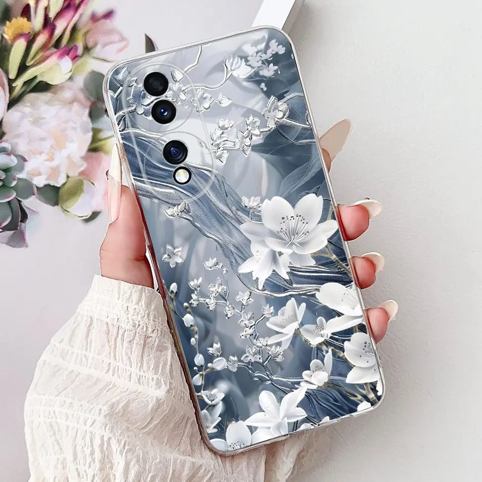 Clear Aesthetic Cute Cat & Flowers Soft Phone Case - Fashionable and Fun Design
