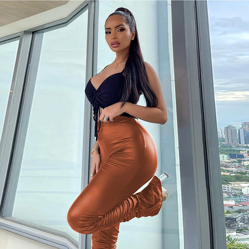 

New PU Pants Womens Leather Leggings S-XXL Size Pants Push Up Hip Skinny Sexy High Waist Trousers Slim Legging Black Brown Red