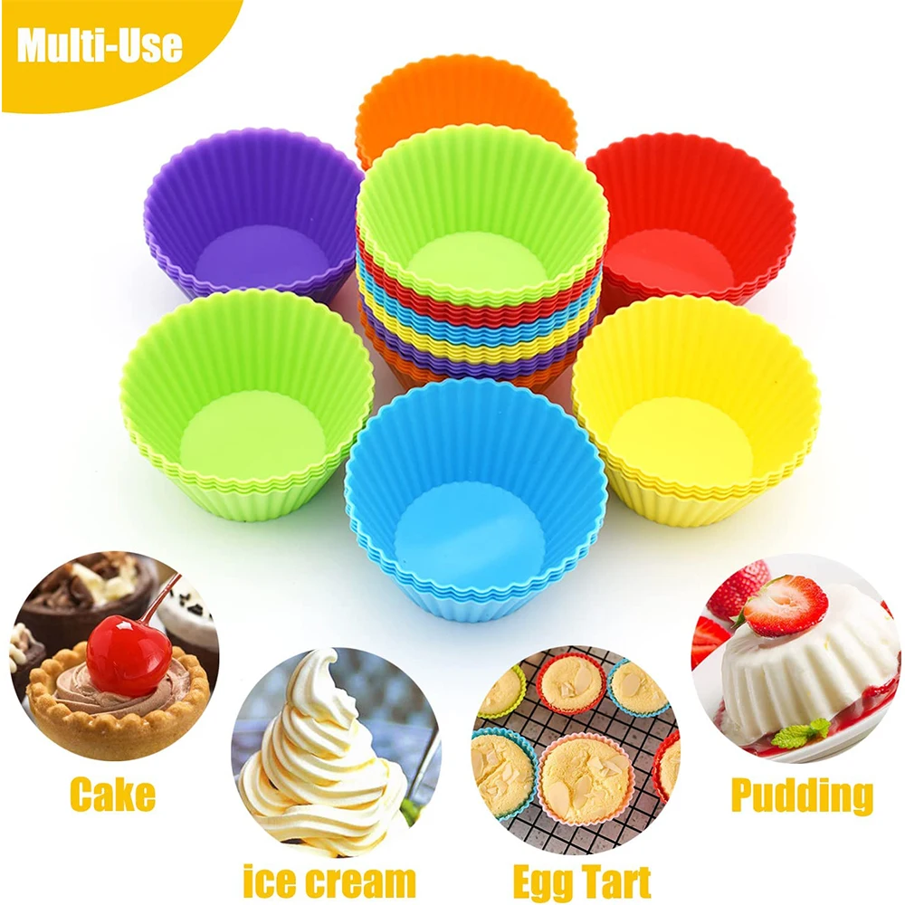 Silicone Cupcake Liners Reusable Baking Cups Nonstick Easy Clean Pastry Muffin  Molds 4 Shapes Round, Stars, Heart, Flowers, 24 Pieces Colorful