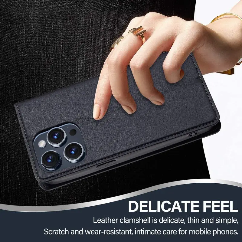 Leather Wallet Phone Case with Magnetic Flip Cover and Card Holder Stand