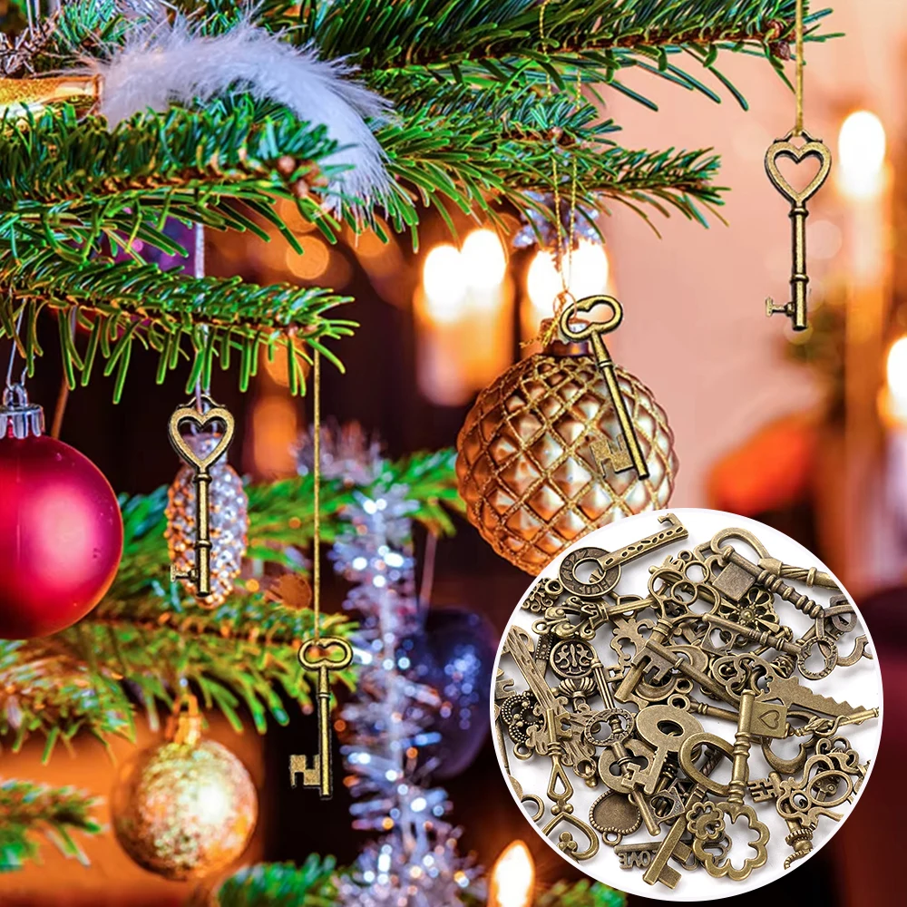 Ornament Crafts Miniature Ornament Miniature Figurines Resin Crafts Resin Ornaments 40/125pcs Vintage Skeleton Keys Antique Bronze Keys Retro Pendant Necklace Fancy Decor DIY Jewelry Necklace Craft Gifts