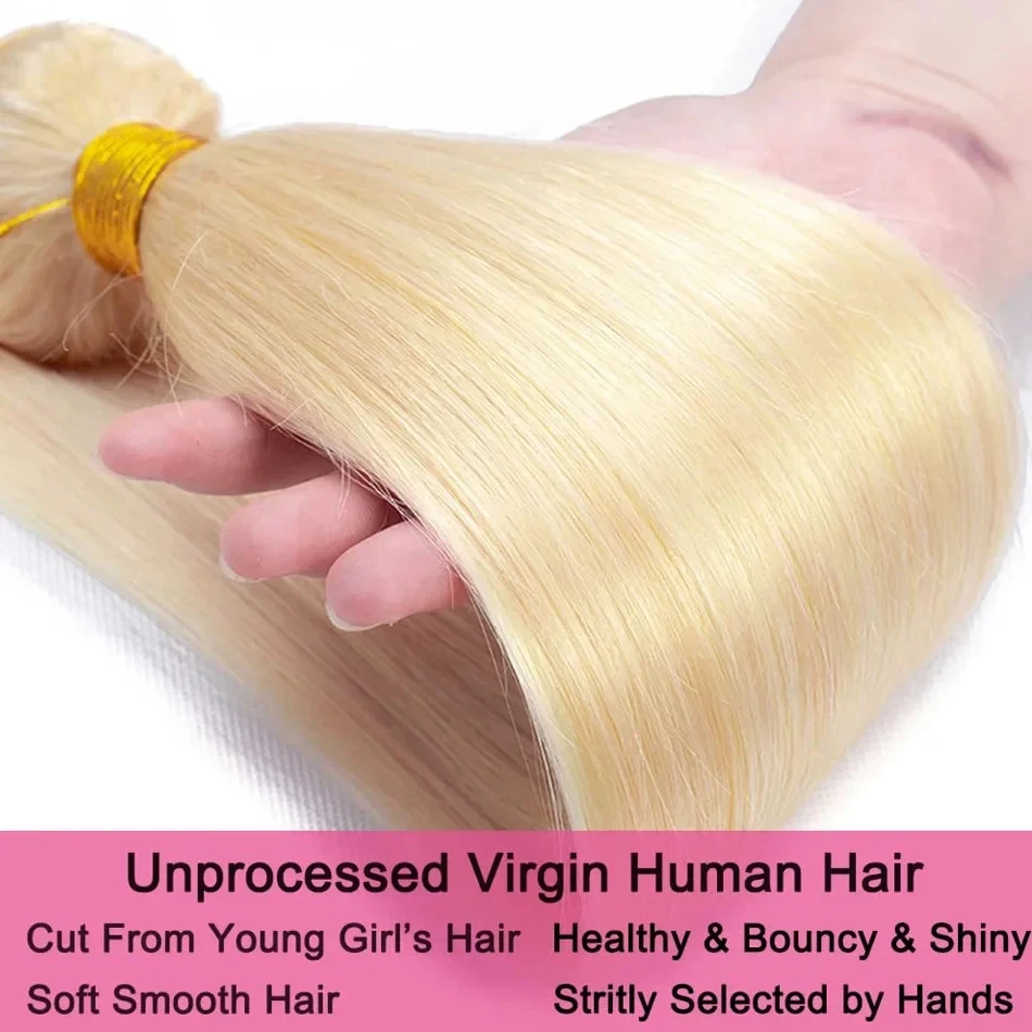 Extensioni di capelli umani lisci biondi 613, 1/3/4 fasci di capelli umani vergini biondi colorati, trama per donna - immagine 4