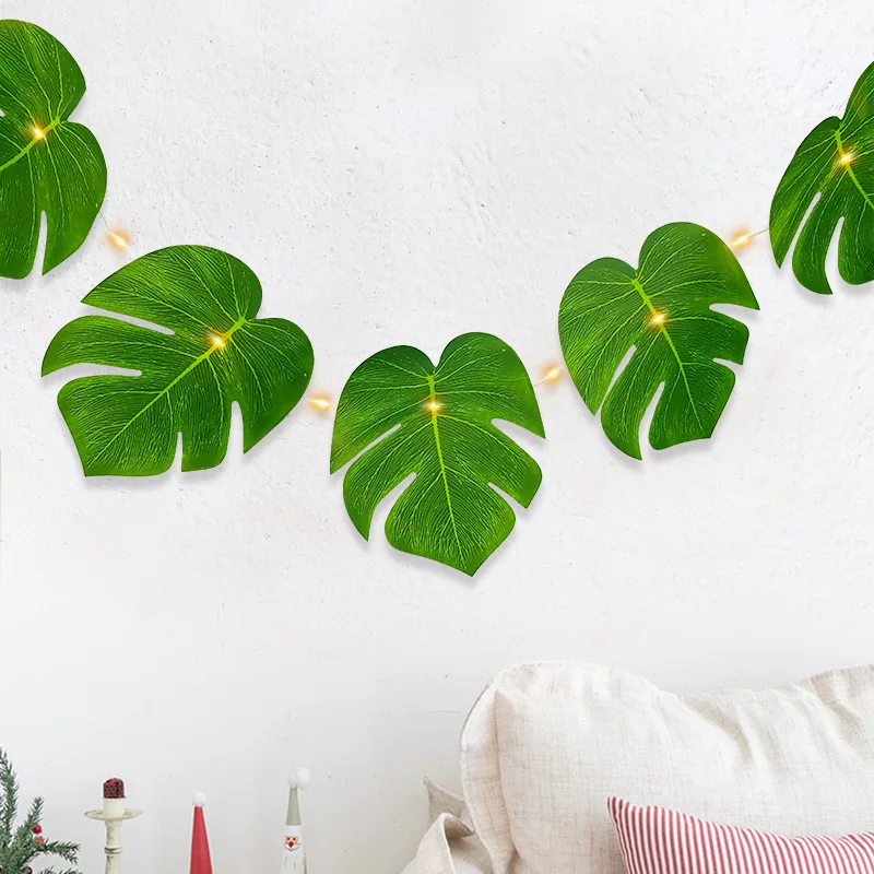 Pianta Artificiale Monstera Foglia Di Seta Led String Lights Viti Fotografia Di Nozze Appeso A Parete Rattan Home Garden Mall Decoration