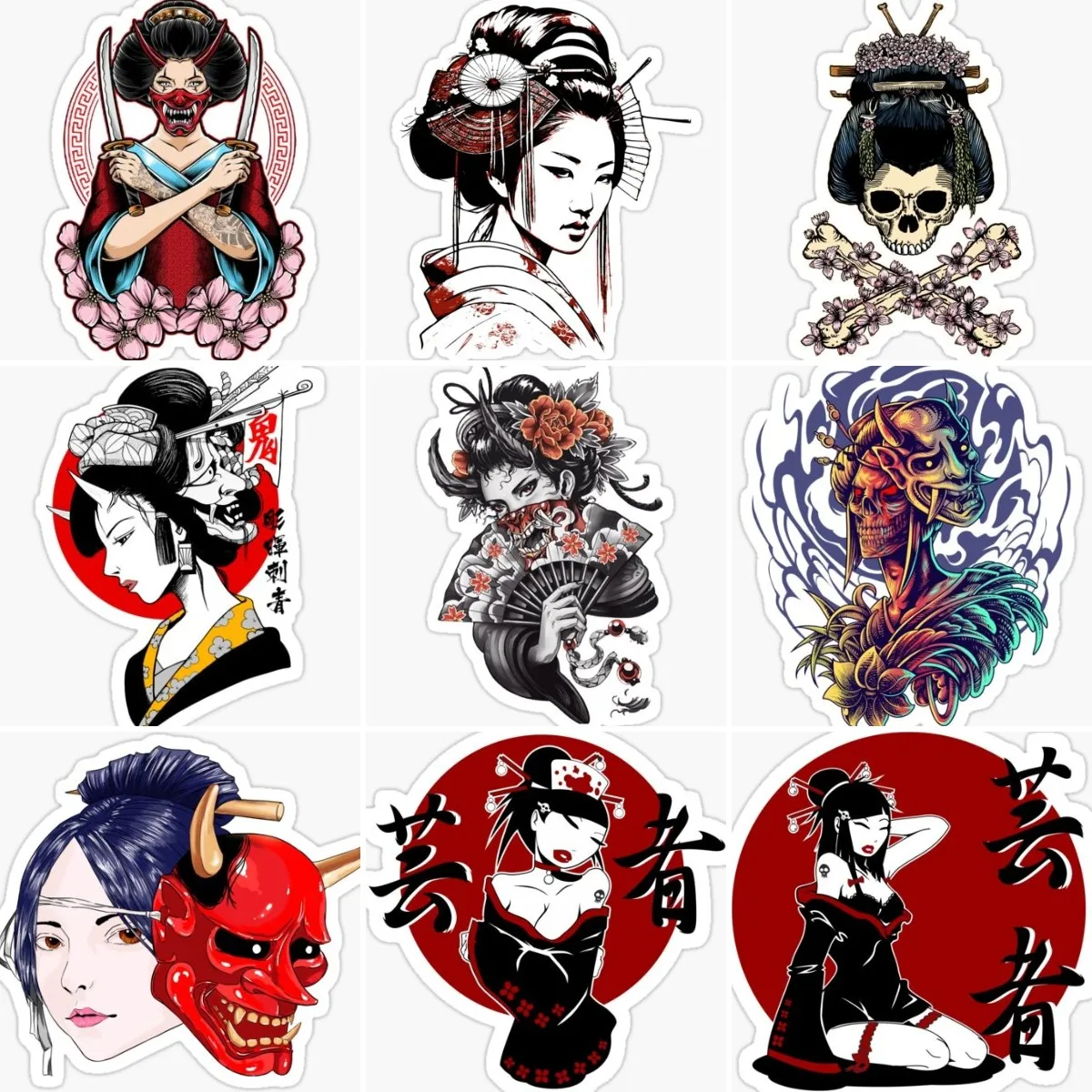 Geisha Skull Ghost Samurai Mask Adesivo Creativo Finestra In Vinile Camper Truck Car Moto Bicycle Van Wall Glass Helmet Decalcomania In Vetro