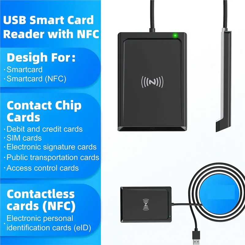 A25P 듀얼 인터페이스 2-In-1 접촉식+ NFC 스마트 카드 리더기 PC 연결형 스마트 카드 리더기/라이터 PCSC 표준