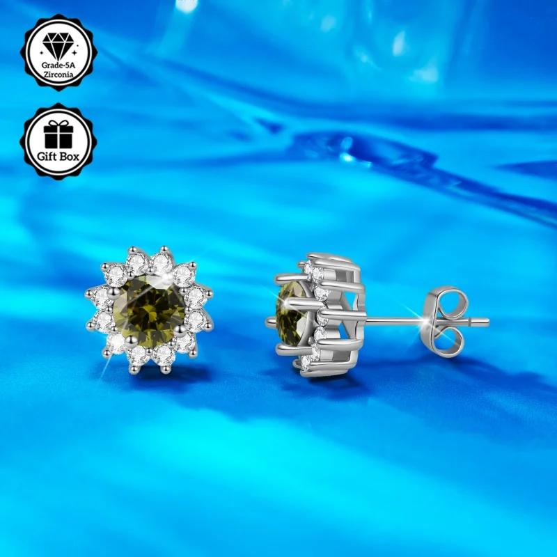 LAMVOICE joyería para mujer/pendientes de tuerca con circonita de 1 quilate pendientes hipoalergénicos regalo de Navidad pendientes en forma de flor