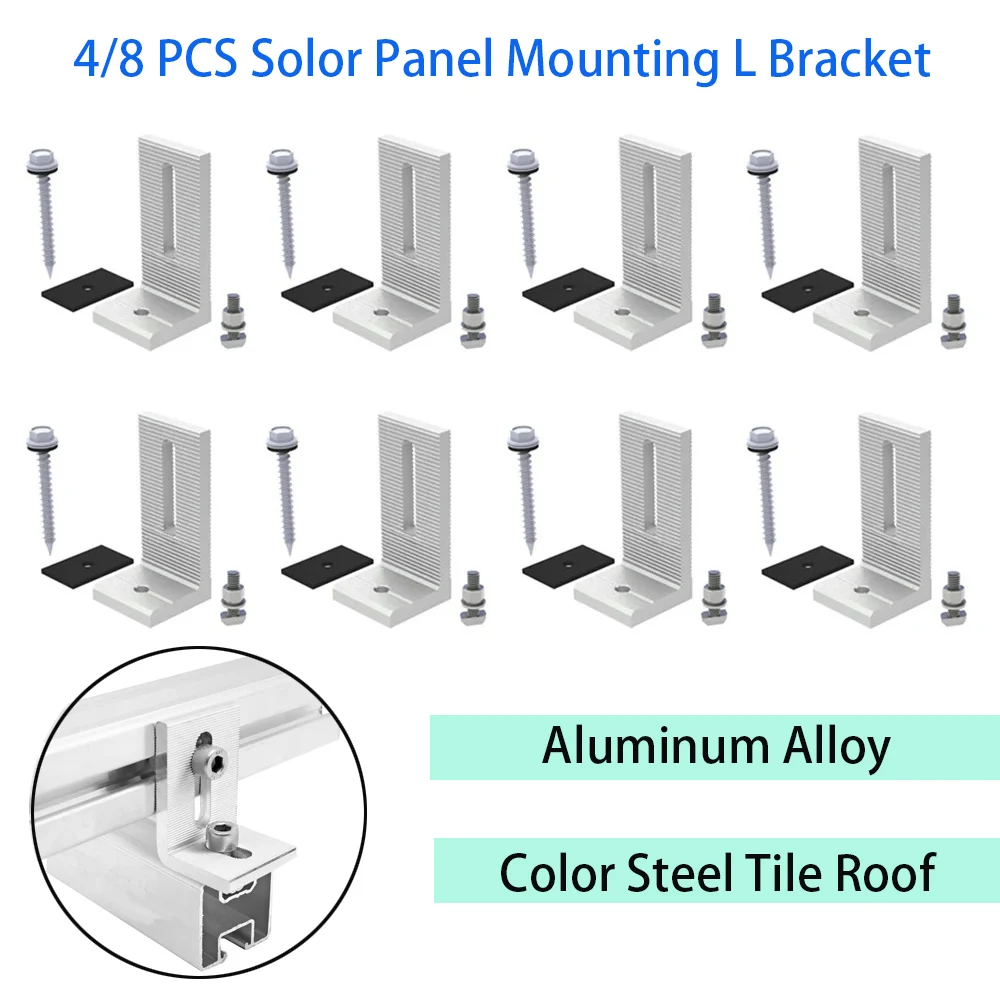 Solar Panel Mounting Set Solar Panel Aluminum Mounting L Brackets 90 Degree Photovoltaic Bracket Roof Mount Solar PV Rail Interconnects Mount For Fixed