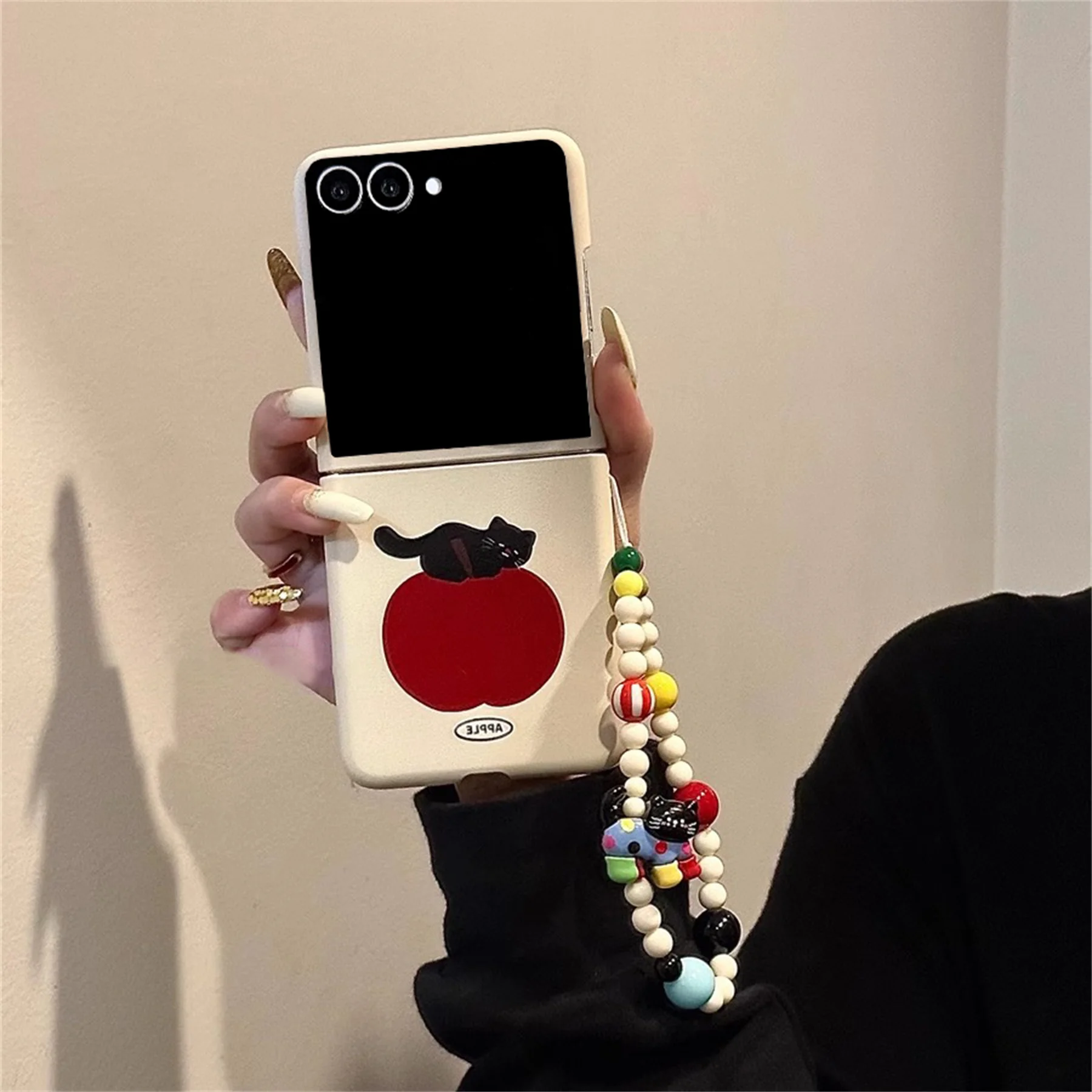Charming Korean Fruit Kitten Phone Case with Wave Point Cat Bracelet Chain
