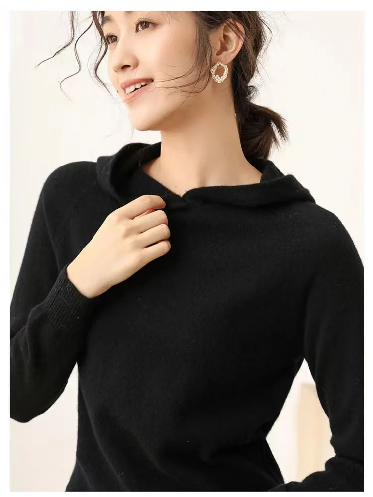 

Women Long Sleeve Hooded Knitted Wool Sweater Pullover Jumprt Clothing Female Warm Sweater Tops Korean Casual Hoodie Jacket
