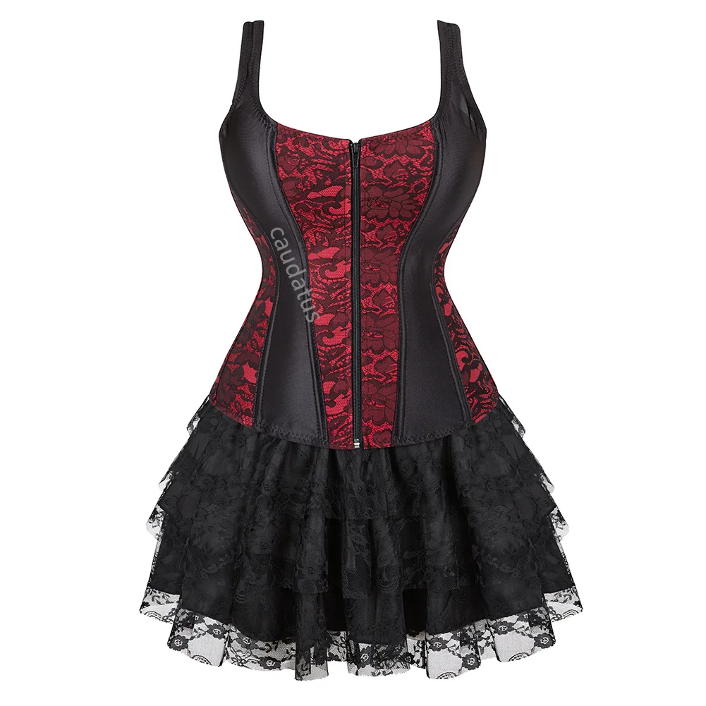 Corset Dress Plus Size Tutu Skrits Set With Lace Strap Zipper Costume Party Sexy Burlesque Ladies Outfit Gothic Halloween Red