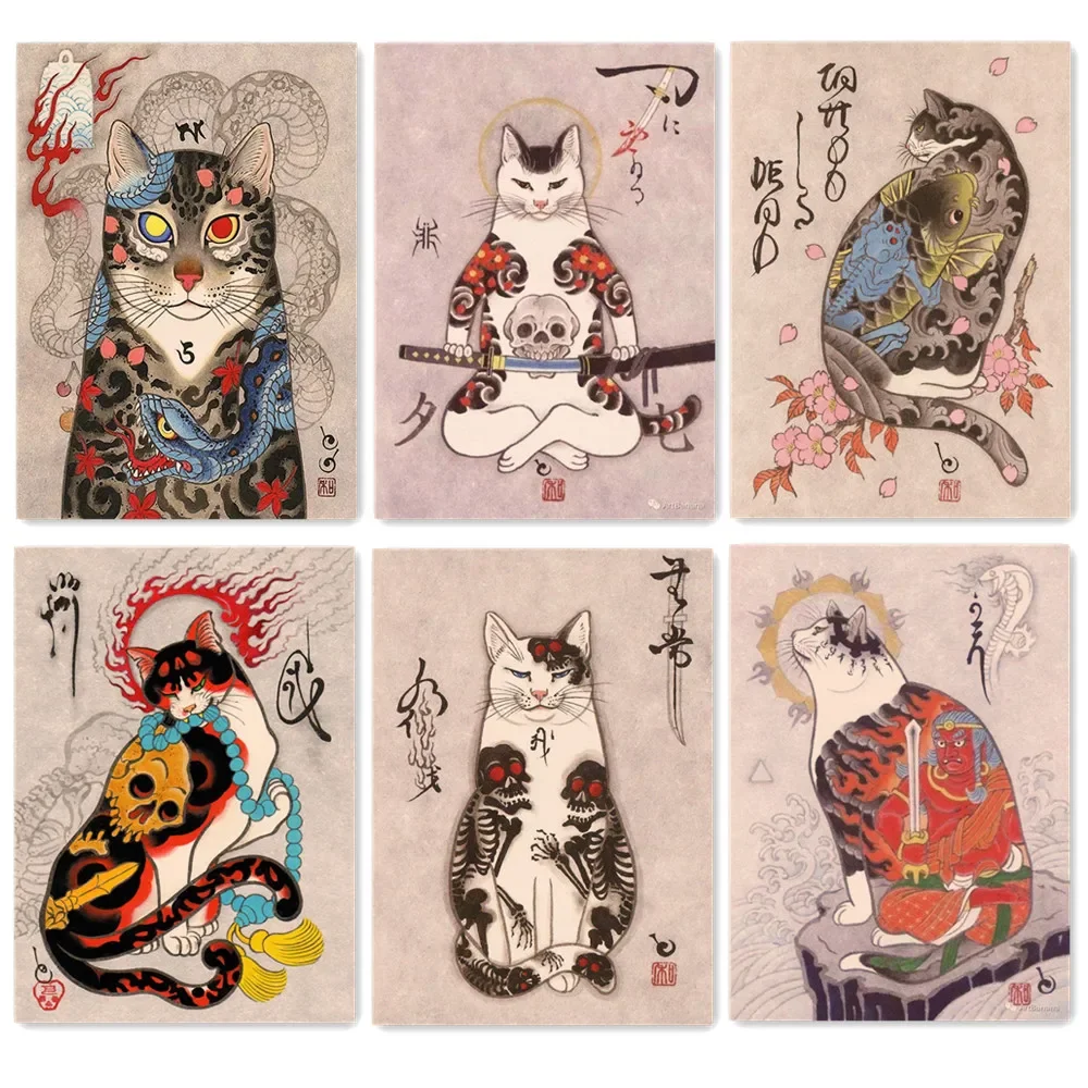 

Samurai Cat Ukiyo-e искусство, фотообои, постер, винтажная матовая фотобумага, картина, настенная наклейка, домашний декор
