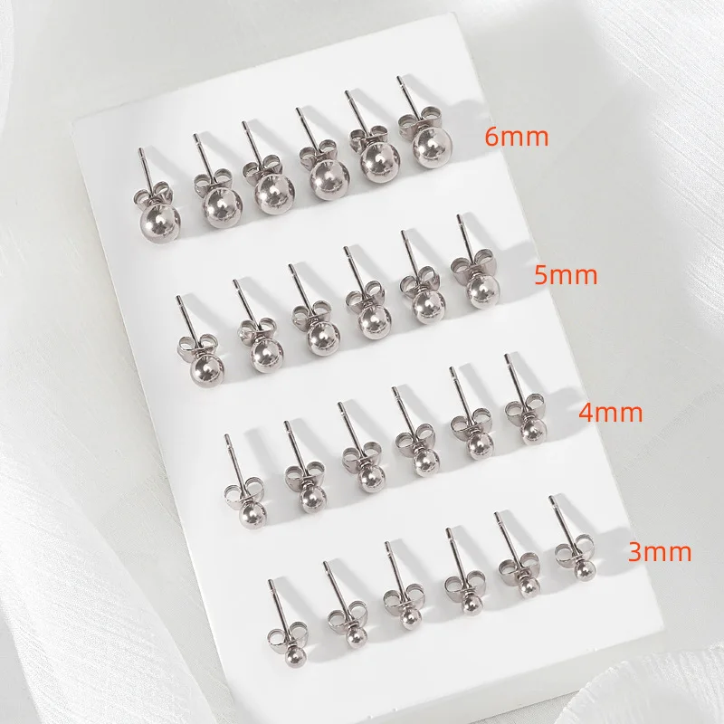 Stainless Steel Round Ball Earrings Rose Gold Silver Color Bead Ear Studs Women Geometric Jewelry Minimalist 3mm 4mm 5mm 6mm 3