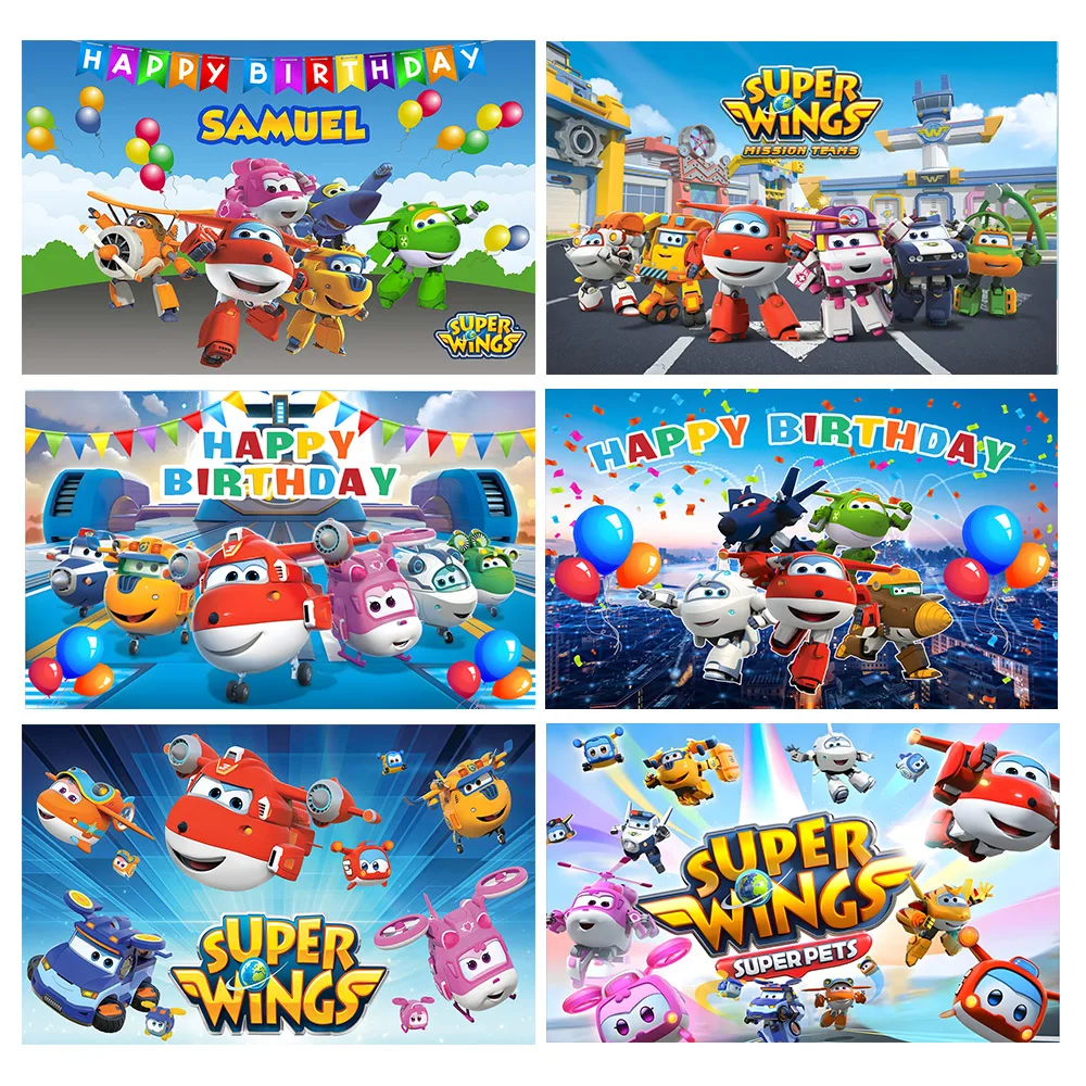 Gfuitrr Super Wings Photography Fondale Compleanno Per Bambini Baby Shower Photo Background Decorazioni Personalizzate Banner Photo Booth Sfondo