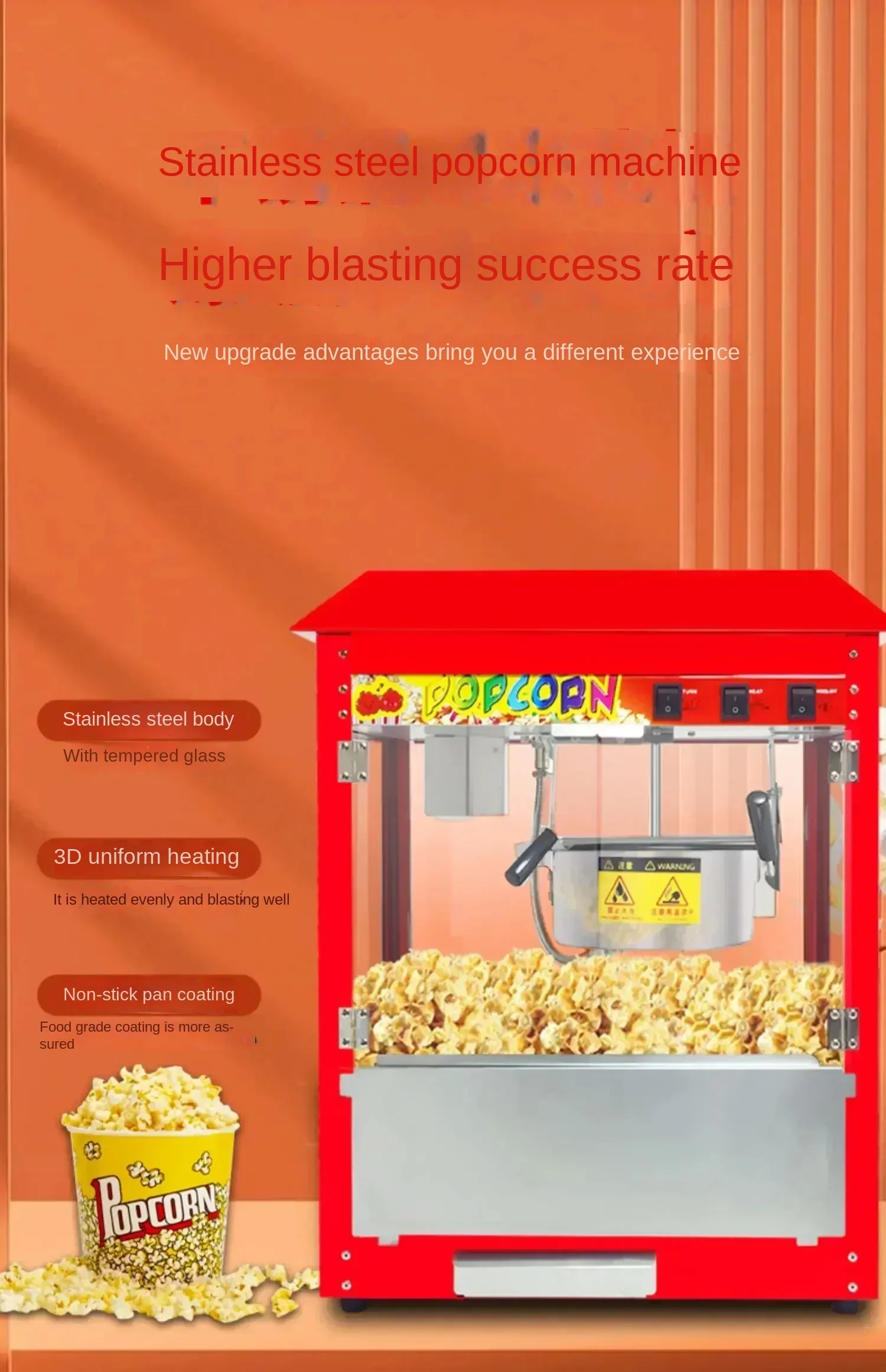220V Commercial Popcorn Maker Machine, Large Capacity, Quick Heating, for Business Events and Parties 3