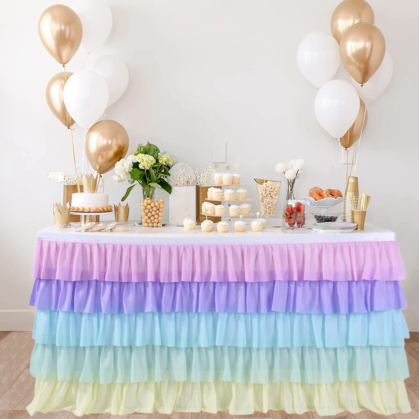 Pleated Table Skirt Birthday Party Table Decor Colorful Tablecloth for Rectangle Ruffle Cloth Xmas Wedding Decor