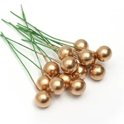 Festive Red Berry Artificial Flowers for Home and Party Decor, Set of 50/100/200 Pcs (Gold)