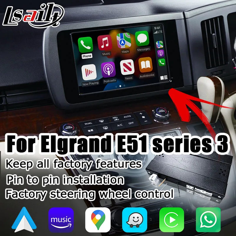 Wireless cp aa interface box for nissan elgrand e51 series 3 with gtr