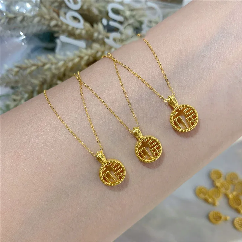 

New 999 24K Yellow Gold Pendant Women 3D Gold Hollow FU Necklace Pendant 1PCS