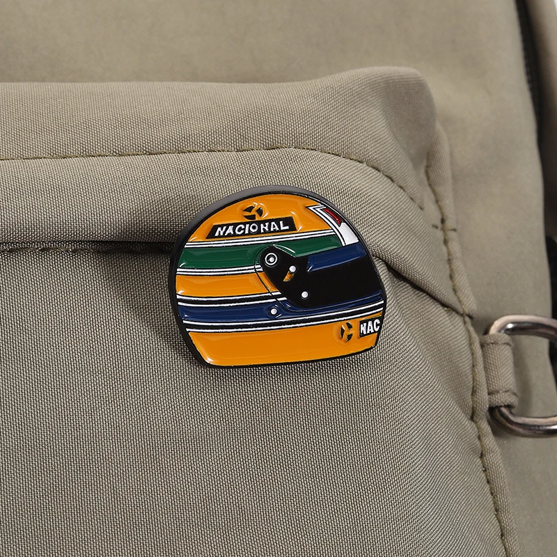 Rennfahrer-Emaille-Pins, individuelle brasilianische Legende Senna Helm-Broschen, Anstecknadeln, lustiger Schmuck, Geschenk für Kinder und Freunde