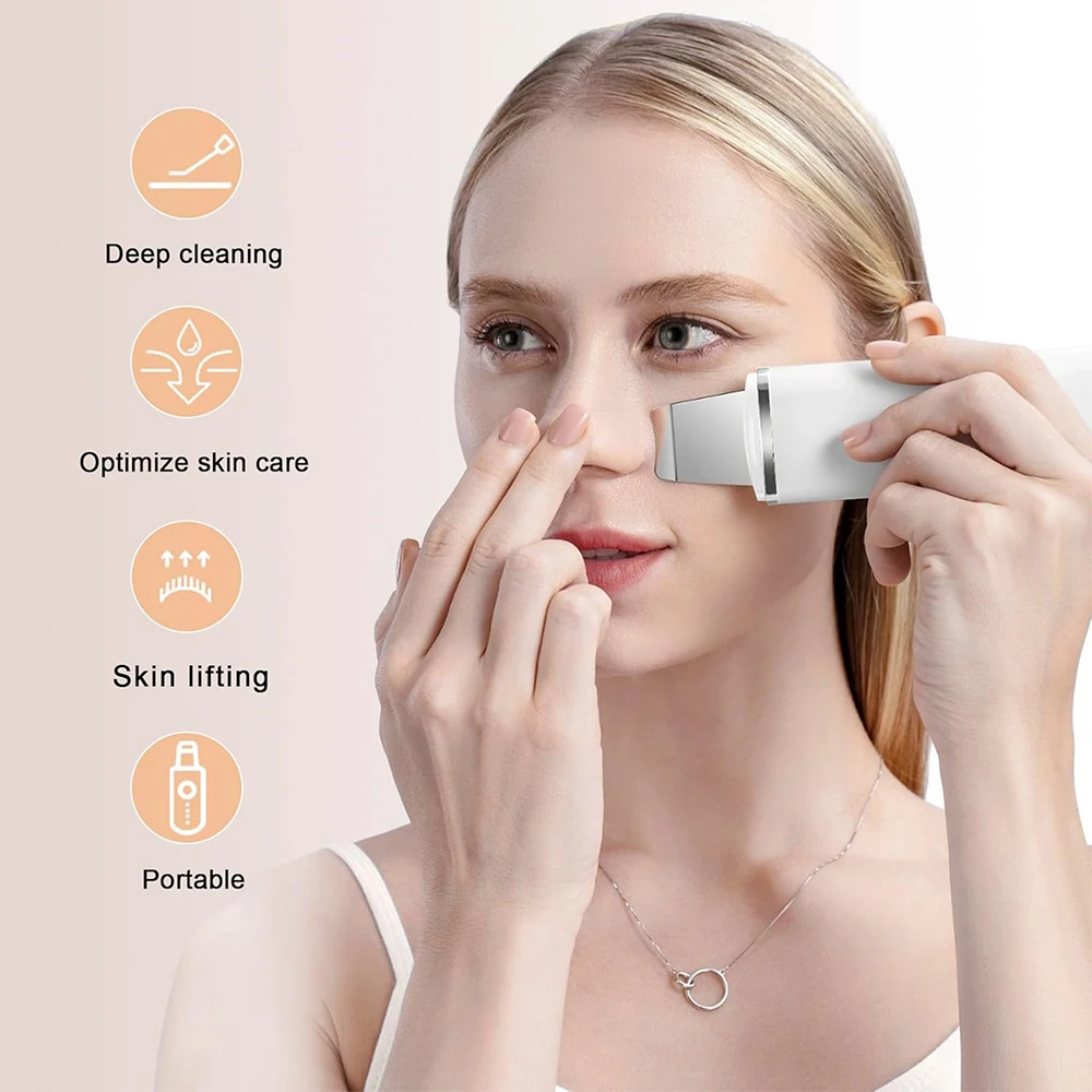 Ultrasonic Skin Scrubber Peeling Blackhead Remover Deep Face Cleaning Vibration Ion Acne Pore Cleaner Facial Shovel Scrubber