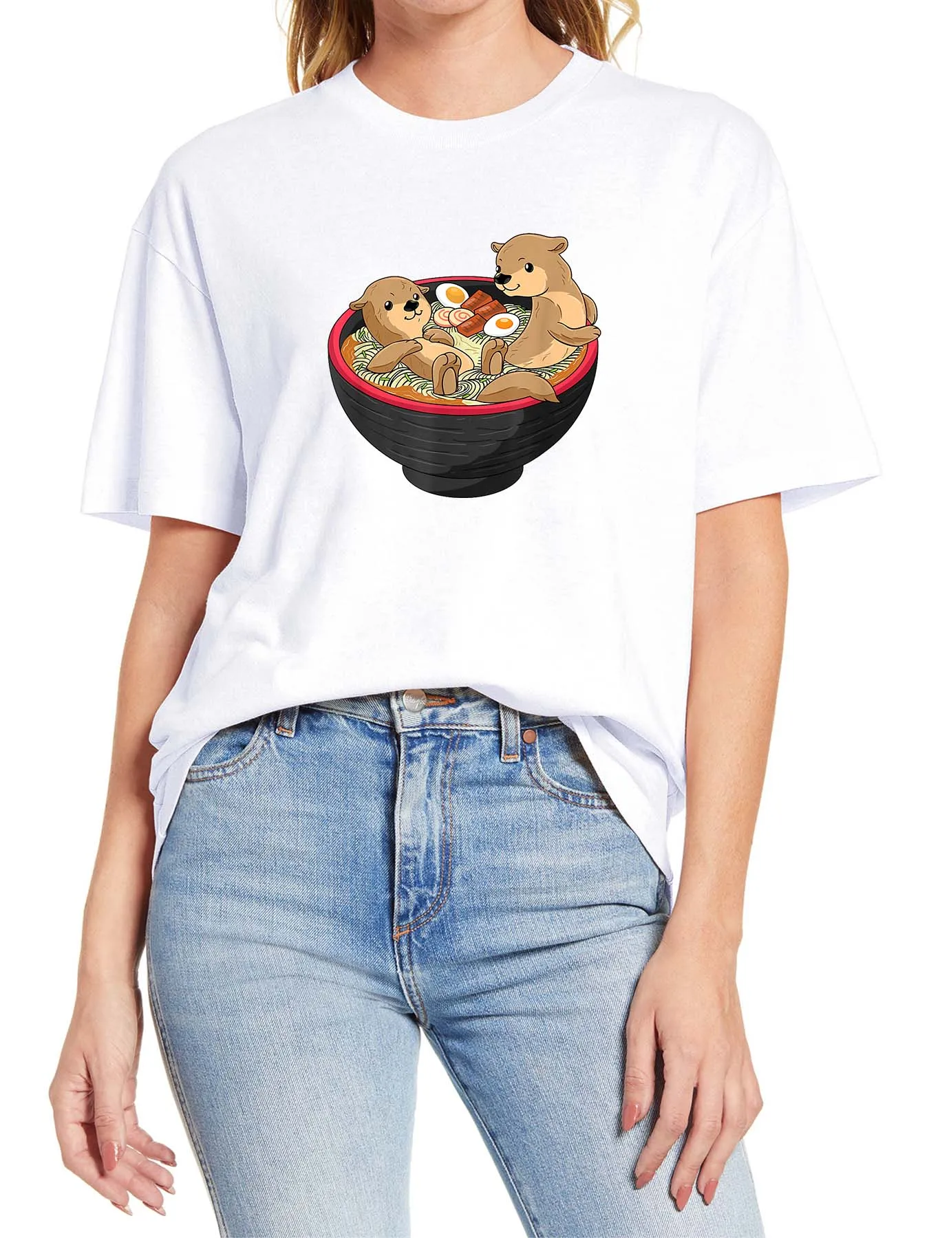 

Футболка Мужская/женская с принтом рамен и выдрой, 100% хлопок