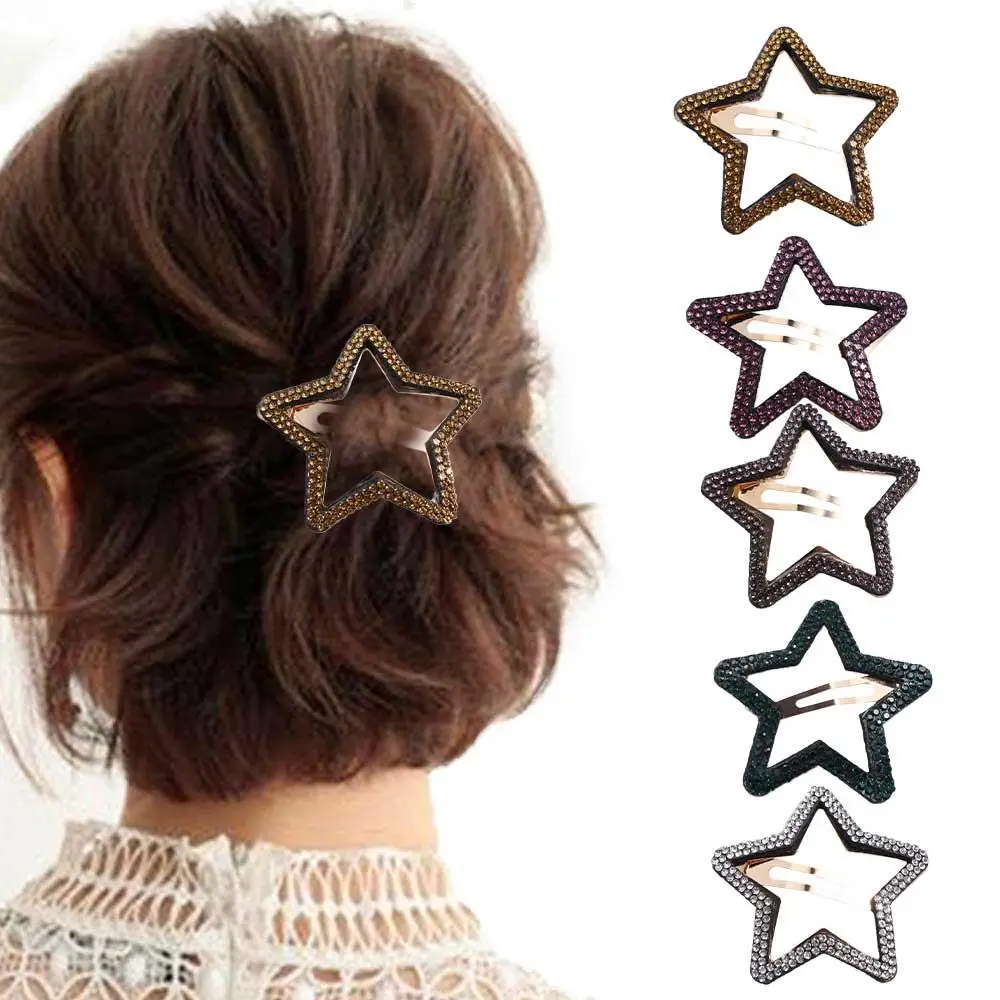 Rhinestone Star Hair Clips Women Hair Accessories Children BB Clips Y2k Style Sweet Hollow Barrettes girls pearl slippers female 2023 children s new summer pink sandals kid s soft bottom rhinestone flat bottom lazy slippers