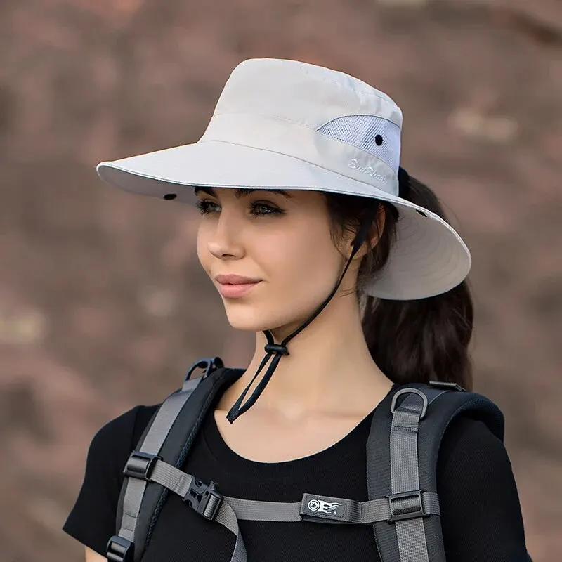 Fisherman Hat Xinbaoguan 100% Polyester Summer Outdoor Sun Hat Breathable Folding Female Ponytail Hole Fisherman Hat