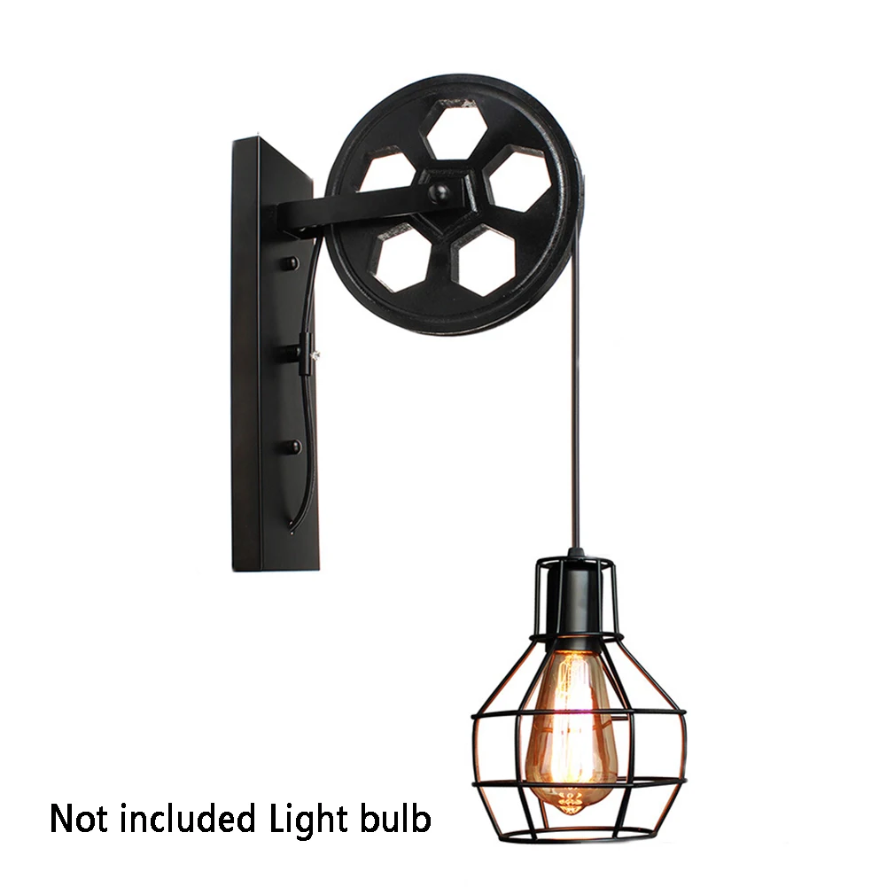 

Iron Loft E27 Rustic Sconce Light Corridor Lantern Fixtures Cafe Lifting Pulley Home Wall Lamp Indoor Lighting Retro Industrial