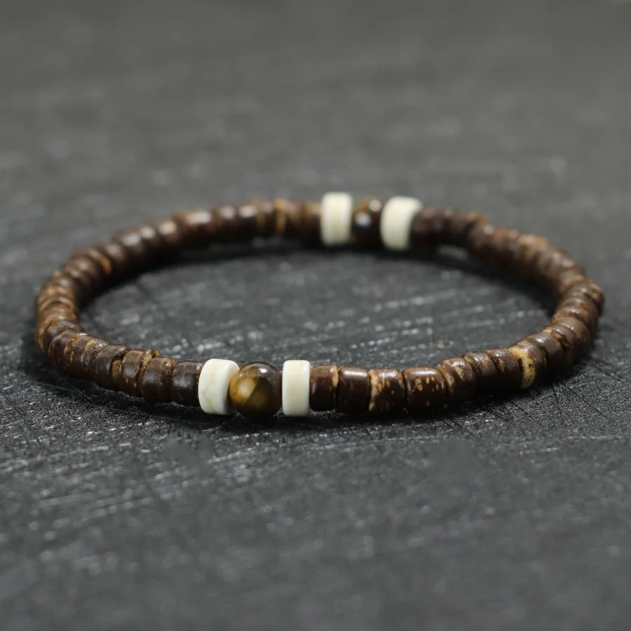 Coconut Wood Beaded Bracelet for Men and Women