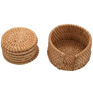 6Pcs/ Drink Coasters Set For Kungfu Tea Accessories Round Tableware Placemat Dish Mat Rattan Weave Cup Mat Pad Diameter 8Cm