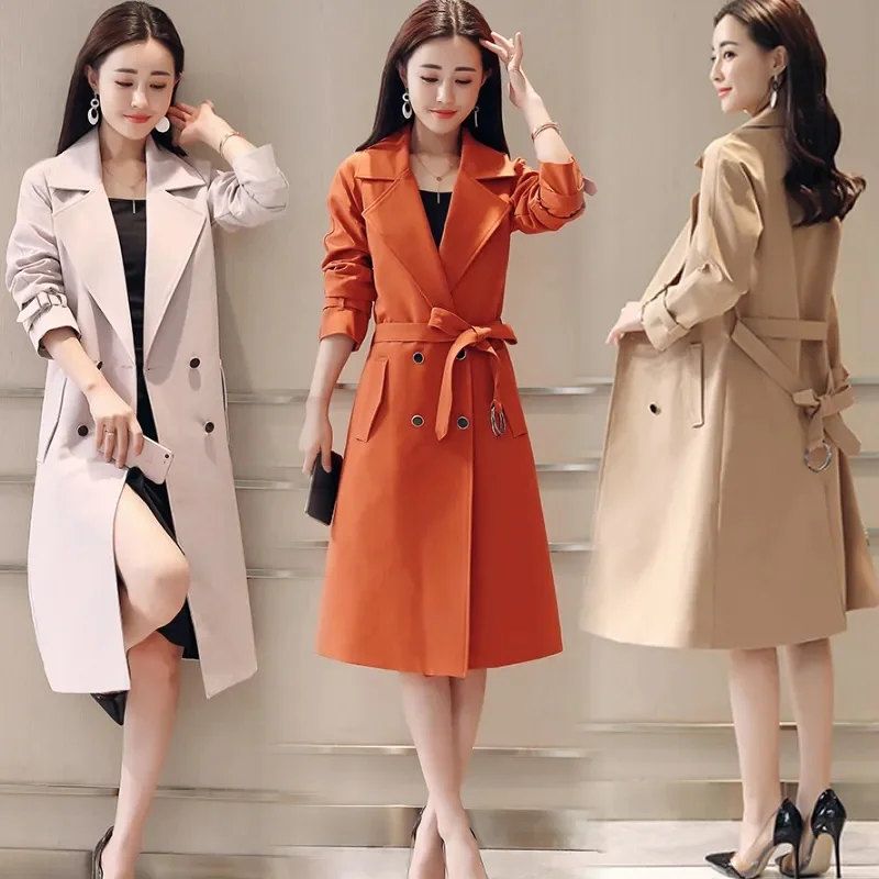 

Middle Age Lady Windbreaker Tops Spring Autumn Female Mid Length Version Overcoat Jacket Korean Women Fashion Large Size Outwear